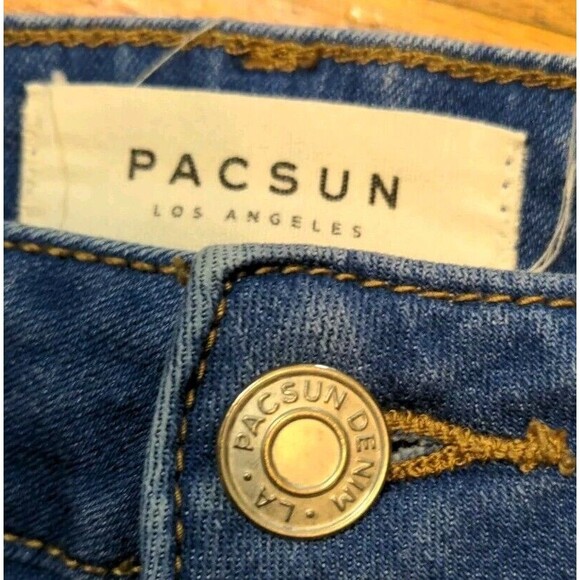 Womens Pacsun Blue Cuffed Super Stretch Shortie Distressed Denim Shorts Size 27 - Picture 4 of 7